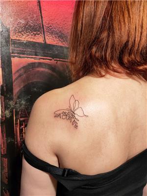 tek-cizgi-kelebek-ve-cicekler-dovmesi---single-line-butterfly-and-flowers-tattoo