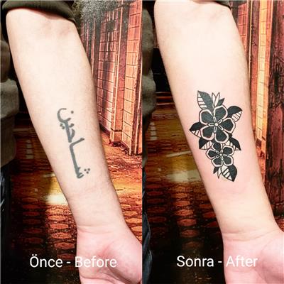 arapca-sahin-ismi-uzerinin-cicek-dovmesi-ile-kapatilmasi---tattoo-cover-up