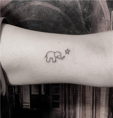 minimal-fil-ve-yildiz-dovmesi---minimal-elephant-and-star-tattoo