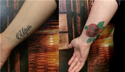 ugur-isim-dovmesi-gul-dovmesi-ile-kapatma-calismasi---name-tattoo-cover-up-with-rose-tattoo
