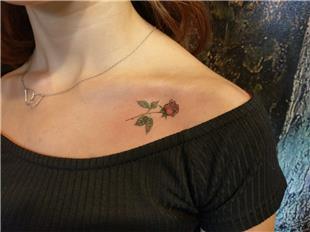 Omuza Minimal Renkli Gl Dvmesi / Rose Tattoo