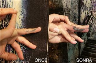 Parmak Yaz sim Ty ile Kapatma Dvmesi / Finger Name Tattoo Cover Up with Feather