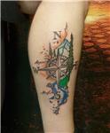 pusula-ve-doga-renkli-harita-dovmesi---compass-and-nature-map-tattoo