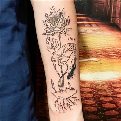 lotus-kurbaga-bitki-dovmeleri---lotus-frog-plant-tattoos