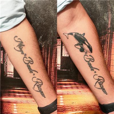 katil-balina-dovmesi-ile-isim-dovmesi-kapatma-calismasi---name-tattoo-cover-up-with-orca-tattoo