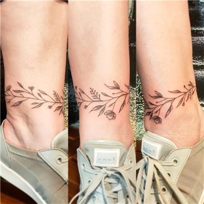 ayak-bilegine-dal-yaprak-cicek-dovmesi---leaves-anklet-tattoo