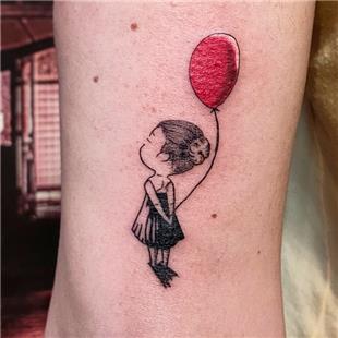 Krmz Balonlu Kz Dvmesi / Girl with Red Balloon Tattoo