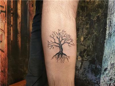 bacaga-agac-dovmesi---tree-tattoo-on-leg