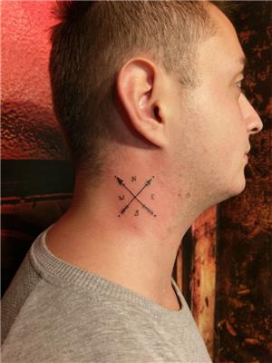 boyuna-oklar-ve-pusula-dovmesi---arrows-and-compass-tattoo-on-neck