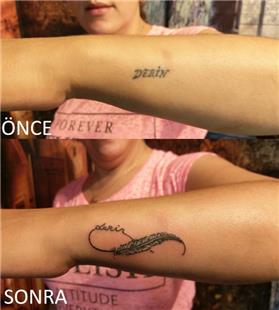 Derin sim Kapatma Sonsuzluk Ty ve sim Dvmesi / Name Tattoo Cover Up with Infinity Name Feather Tattoo