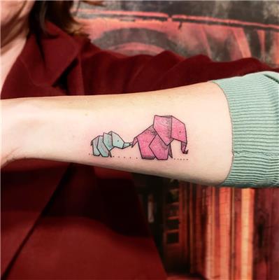 origami-kagit-anne-cocuk-filler-dovmesi---origami-paper-elephants-tattoos