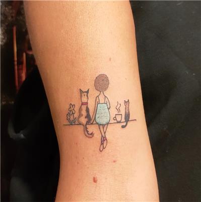 cicek-kedi-kopek-kahve-dovmesi---flower-cat-dog-and-coffee-tattoo