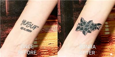 cicek-dovmesi-ile-isim-dovmesi-kapatma-calismasi---name-tattoo-cover-up-with-flower-tattoo