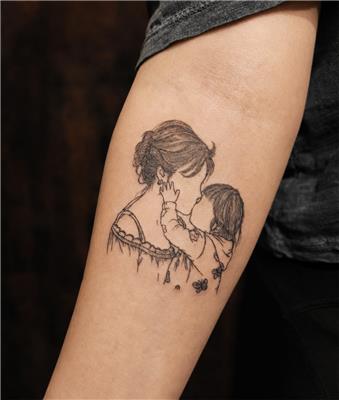 cizgisel-anne-kiz-dovmesi---line-mother-and-daughter-tattoo