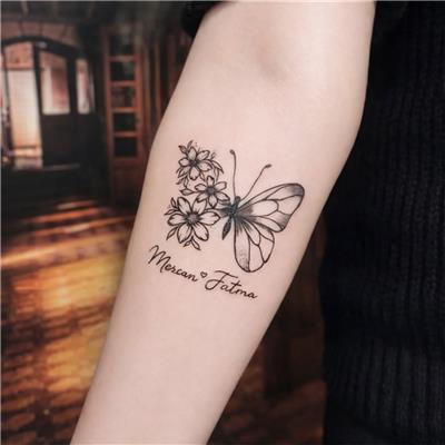 kelebek-ve-cicekler-dovmesi---butterfly-and-flowers-tattoo