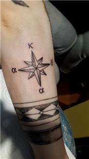 Pusula Yldz ve Harfler Dvmesi / Compass Star and Letters Tattoo