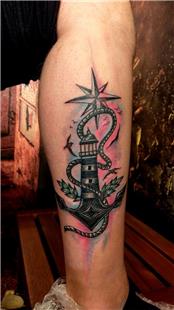 Deniz Feneri ve apa Dvmesi Pusula ve Kular ile Yenileme almas / Lighthouse and Anchor Renewal Compass Birds Cover Up Tattoo