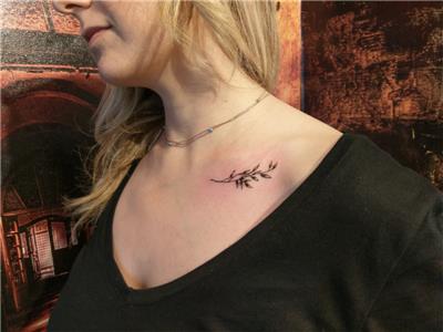 dal-ve-yapraklar-dovmesi---bough-with-leaves-on-collarbone-tattoos