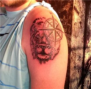 Aslan ve Pusula Dvmesi / Lion and Compass Tattoo