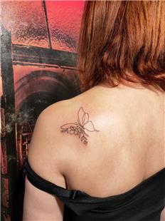 Tek Çizgi Kelebek ve Çiçekler Dövmesi / Single Line Butterfly and Flowers Tattoo