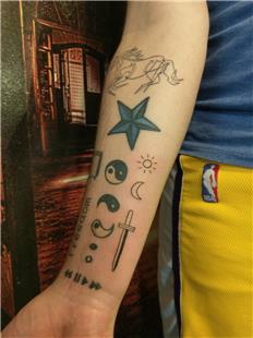 Minimal Kl Gne Ay Sembolleri Dvme / Minimal Sword Sun Moon Tattoo