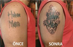 Hakuna Matata Dövmesi Üzerini Kalp Mantar Ev Dövmesi ile Kapatma Çalışması / Cover Up Tattoo