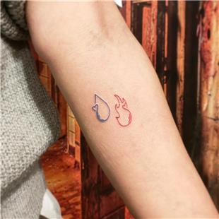 Minimal Renkli Ate ve Su Dvmesi / Minimal Fire and Water Tattoo
