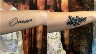 mer sim Dvmesi zerini Old School iek Dvmesi ile Kapatma almas / Name Tattoo Cover Up With Old School Flower Tattoo