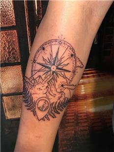 Pusula Gne Dalar Doa Dvmesi / Compass Sun Mountains Nature Tattoo