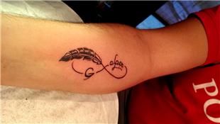 Harf sim Sonsuzluk ve Ty Dvmesi / Name Infinity Feather Tattoo
