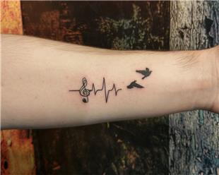 Sol Anahtar Kalp Ritmi ve Kular Dvmesi / G Key Heart Beat and Birds Tattoo