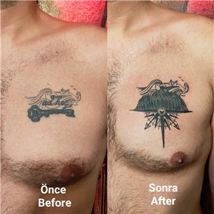Anahtar Dövmesi Dağ ve Pusula ile Kapatma Çalışması / Tattoo Cover Up