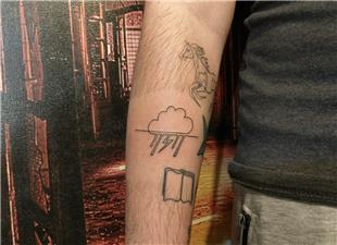 Tek izgi Bulut Yamur Yldrm Dvmesi / Single Line Cloud Rain Thunder Tattoo