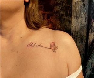 Omuza Yaz ve iek Dvmesi / Latin Word and Flower Tattoo