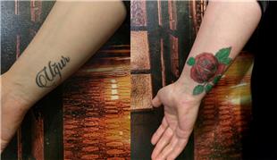 Uur sim Dvmesi Gl Dvmesi ile Kapatma almas / Name Tattoo Cover Up with Rose Tattoo