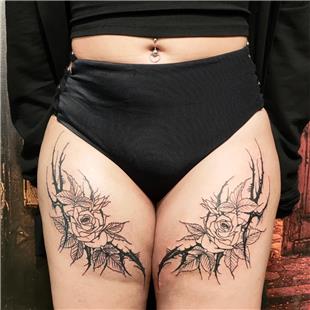 Bacak Gl ve Tribal Dvme / Rose and Tribal Tattoo on Leg