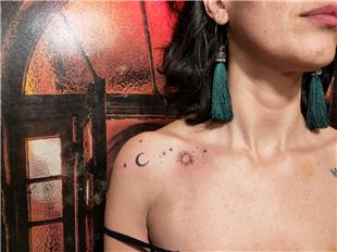 Omuza Ay Gne ve Yldzlar Dvmesi / Moon Sun and Stars Tattoo