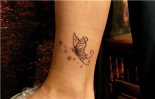 Ayak Bileine Kelebek Dvmesi ve Yldzlar / Butterfly and Stars Tattoo on Leg