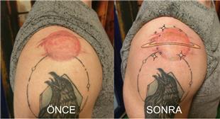 Saturn Gezegen Yldzlar Dvmesi Dzeltme / Saturn Planet and Stars Tattoo Cover