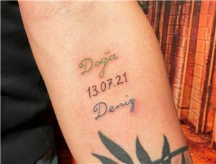 Doa ve Deniz Yeil Mavi Renkli sim Dvmeleri / Colorful Green Blue Name Tattoos