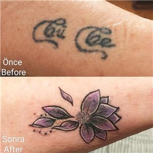 Çiçek Dövmesi ile İsim Dövmesi Kapatma Çalışması / Name Tattoo Cover Up with Flower Tattoo