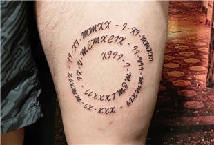 Bacak zerine Spiral Roma Rakam Tarih Dvmesi / Spiral Date Tattoos on Leg