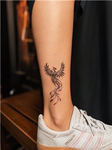 Simurg Z�mr�d� Anka Ku�u Bacak D�vmesi / Phoenix Leg Tattoo, Simurg