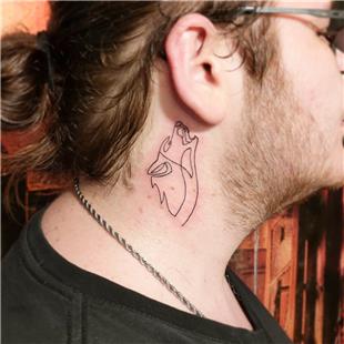 Boyuna Tek Çizgi Kurt Dövmesi / Single Line Wolf Tattoo on Neck