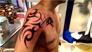 Tribal Omuz Göğüs Ejderha Dövmesi / Tribal Shoulder Chest Dragon Tattoo