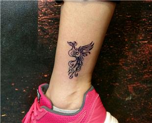 Simurg Zmrd Anka Kuu Ayak Bilei Dvmesi / Phoenix Tattoo on Leg