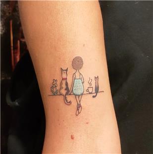 iek Kedi Kpek Kahve Dvmesi / Flower Cat Dog and Coffee Tattoo