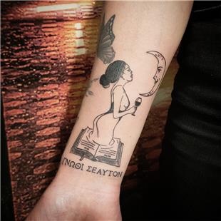 Yunanca Yaz Kitap Kz arap ve Ay Dvmeleri / Greek Work Book Girl Wine and Moon Tattoo