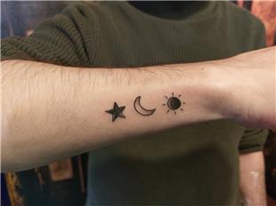 Minimal Yldz Ay Gne Dvmesi / Minimal Star Moon Sun Tattoo