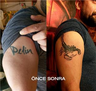 İsim Dövmesi Akrep Dövmesi ile Kapatma Çalışması / Name Tattoo Cover Up with Scorpion
